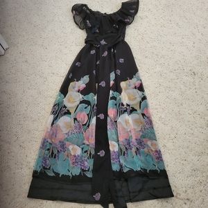 Black and multicolor chiffon summer Maxi dress.